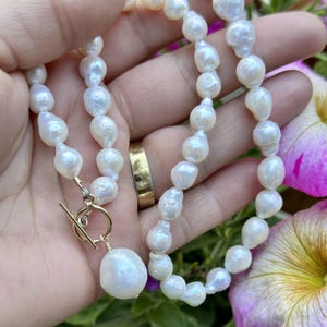 Baroque Pearl Toggle Necklace: 14KT Gold Filled Pendant, Handmade