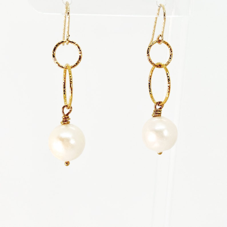 White Baroque Pearl Earrings, Pearl Gold Vermeil Sparkle Earrings, Natural Pearl Dangle Earrings, Bridal Earrings, Jewelry Gift image 4