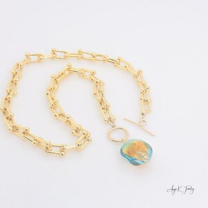 Murano Glas Halskette, Murano Glas Topas und Aqua Front Toggle Gold Halskette, Anhänger Halskette, Statement Schmuck, Mutter der Braut Bild 4