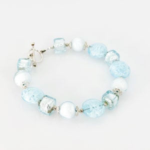Murano Glass Toggle Bracelet, Aquamarine Blue Murano Beaded Bracelet, Statement Jewelry, Venetian Murano Glass Silver Bracelet, Special Gift image 6