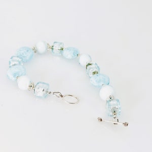 Bracelet à bascule en verre de Murano, Bracelet en perles de murano bleu aigue-marine, bijoux tendance, bracelet en argent en verre de Murano vénitien, cadeau spécial image 7