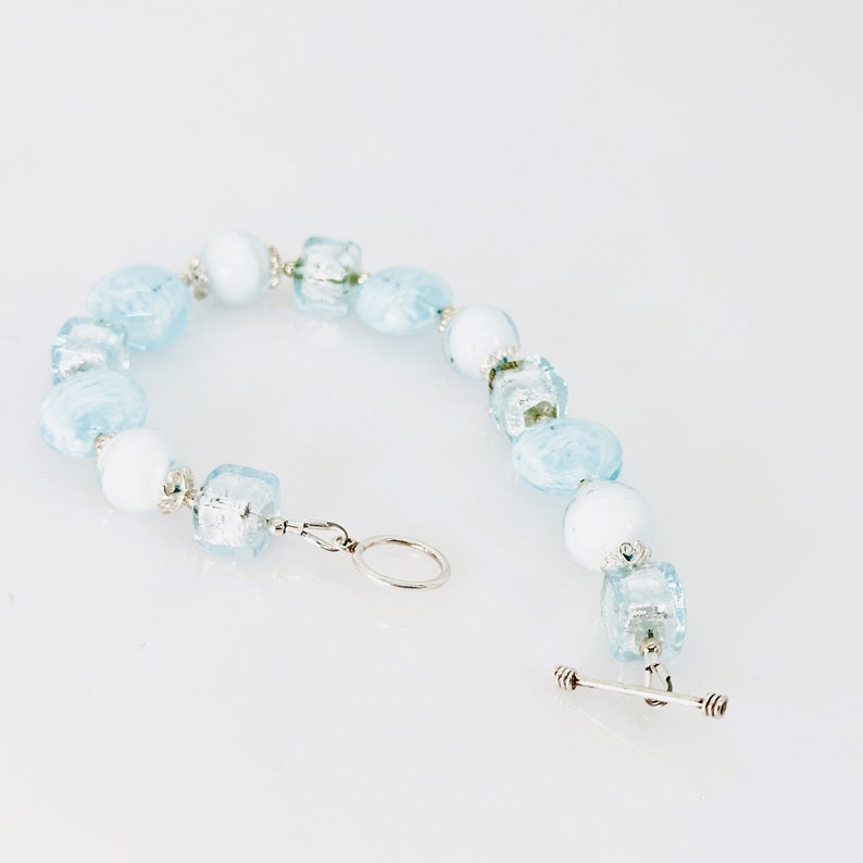 Bracelet à bascule en verre de Murano, Bracelet en perles de murano bleu aigue-marine, bijoux tendance, bracelet en argent en verre de Murano vénitien, cadeau spécial image 7