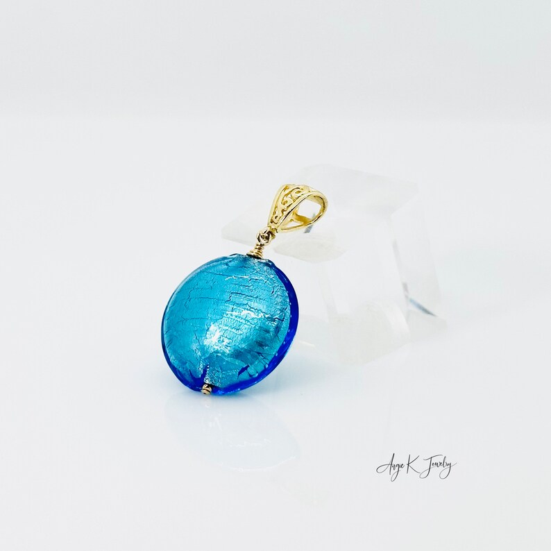 Murano Glass Pendant, Aqua White Gold Foil Murano Glass Pendant, Blue Murano Gold Vermeil Pendant, Summer Jewelry, Gift For Her image 6