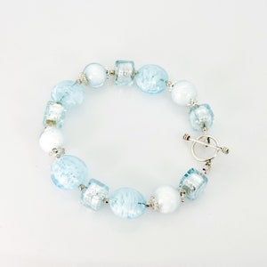 Bracelet à bascule en verre de Murano, Bracelet en perles de murano bleu aigue-marine, bijoux tendance, bracelet en argent en verre de Murano vénitien, cadeau spécial image 5
