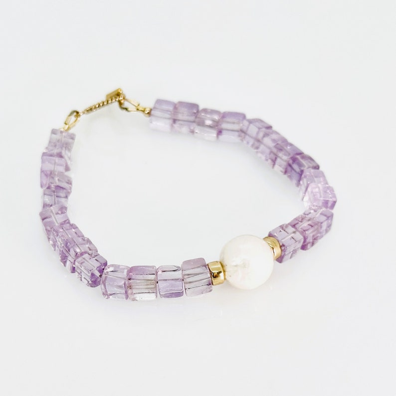 Pink Amethyst Bracelet, Amethyst Pearl 14KT Gold Filled Toggle Bracelet, Amethyst Bracelet, February Birthstone Jewelry, Unique Gift For Her image 6