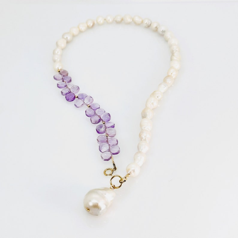 Pink Amethyst Necklace, Amethyst Pearl 14KT Gold Filled Pendant Necklace, Amethyst Necklace, February Birthstone, One Of A Kind Gift For Her image 7
