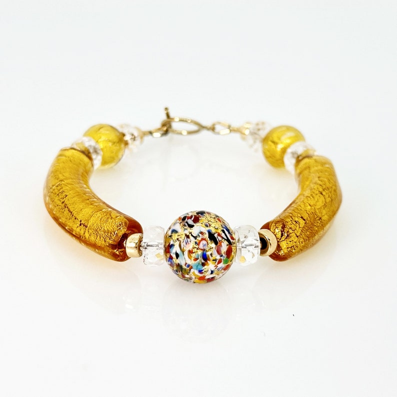Klimt Murano Glass Bracelet, Venetian Murano Beaded Jewelry, Murano Glass 14KT Gold Filled Toggle Bracelet, One Of A Kind Jewelry Gifts zdjęcie 1