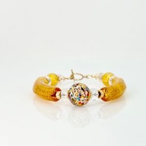 Klimt Murano Glass Bracelet, Venetian Murano Beaded Jewelry, Murano Glass 14KT Gold Filled Toggle Bracelet, One Of A Kind Jewelry Gifts zdjęcie 4