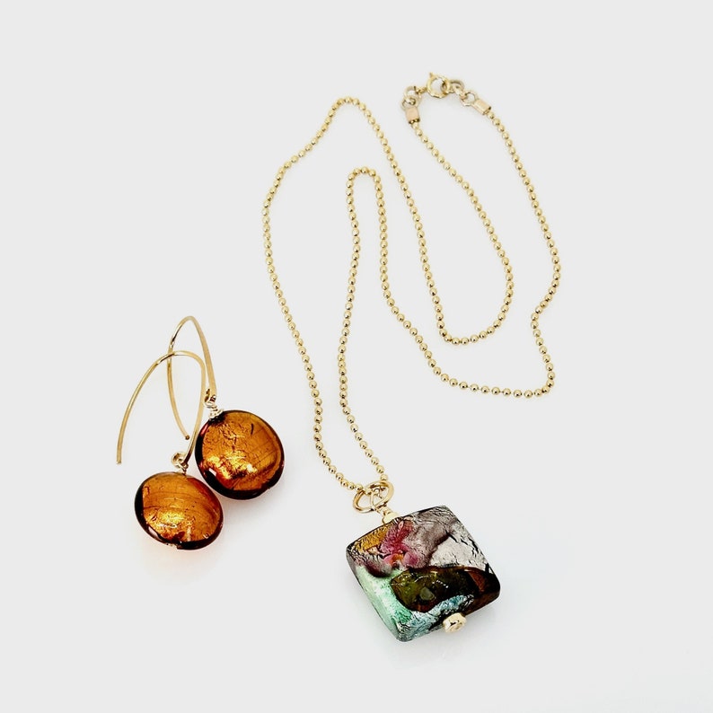 Topaz Murano Earrings, Murano Glass Gold Vermeil Earrings, Murano Glass Dangle Earrings, Venetian Murano Glass Jewelry, Gifts For Women image 2