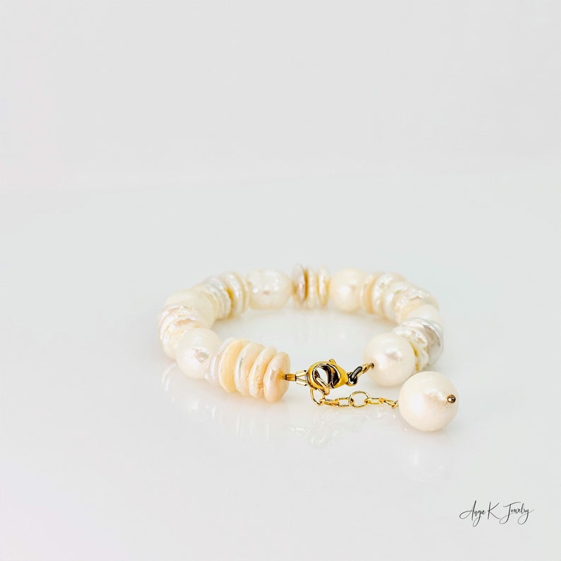 Baroque Pearl Bracelet, Natural White Pearl 14KT Gold Filled Bracelet, Pearl Jewelry, June Birthstone Jewelry, One Of A Kind Gift For Her image 7