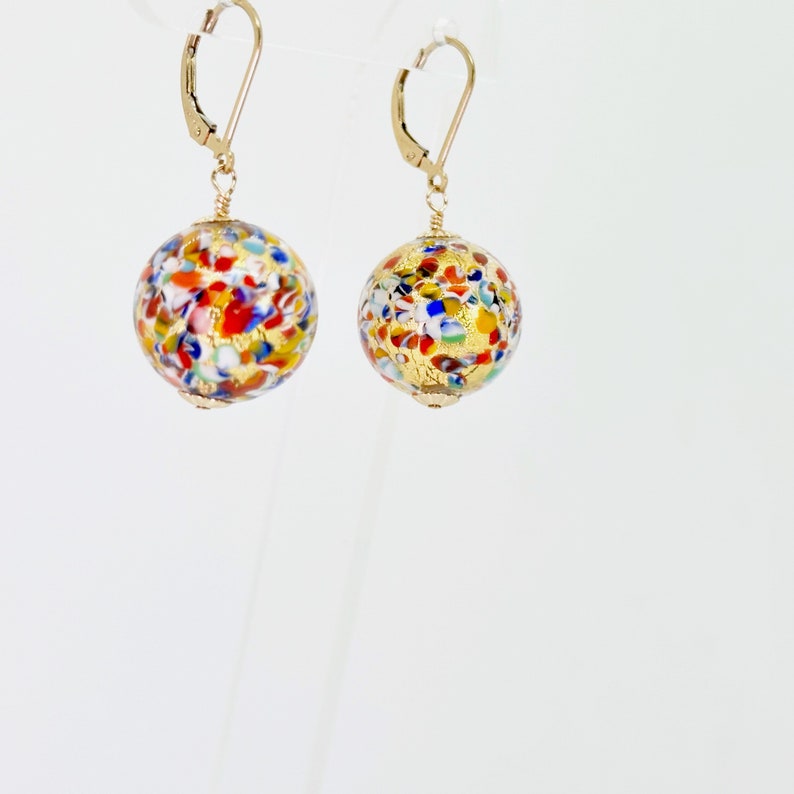 Klimt Murano Earrings, Murano Glass 14KT Gold Filled Earrings, Dangle Drop Earrings, Drop Ball Earrings, Murano Jewelry, Mother's Day Gifts zdjęcie 7