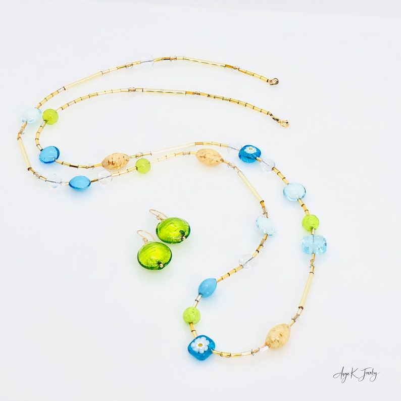 Collier de Murano, Collier en verre de Murano multicolore, Sautoir en verre de Murano, Collier de perles colorées, Bijoux en verre de Murano, Cadeau pour elle image 2