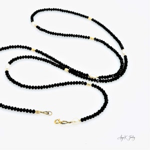 Pearl And Spinel Necklace, Black Spinel And White Freshwater Pearls 14KT Gold Filled Necklace, Long Layering Necklace, Jewelry Gifts For Her image 3