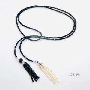 Edelstein Lariat Halskette, schwarz Spinell und Perle Lange Lariat Halskette, lange Edelstein Lariat mit Quasten Halskette, Schmuck Geschenk für sie Bild 9