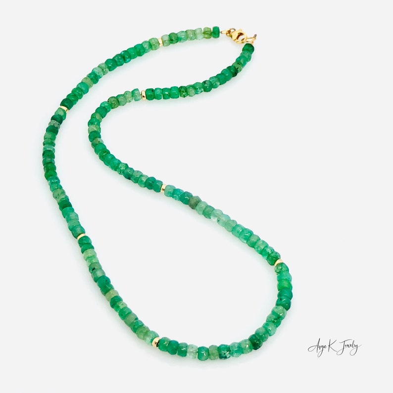 Smaragd Halskette, Natürlicher Smaragd 14KT Gold Filled Halskette, Perlen grüner Smaragd, Mai Birthstone Schmuck, Statement Halskette, Geschenk für sie Bild 7