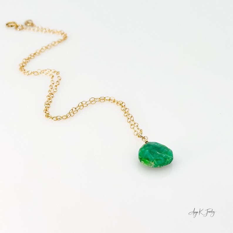 Emerald Gemstone Necklace, Faceted Emerald 14KT Gold Filled Drop Pendant Necklace, May Birthstone Jewelry, Gift For Her, Unique Jewelry Gift image 3