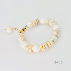 Bracelet de perles baroques, bracelet rempli d'or 14 carats de perles blanches naturelles, bijoux en perles, bijoux de pierre de naissance de juin, cadeau unique pour elle image 5