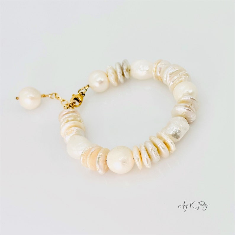 Baroque Pearl Bracelet, Natural White Pearl 14KT Gold Filled Bracelet, Pearl Jewelry, June Birthstone Jewelry, One Of A Kind Gift For Her image 5