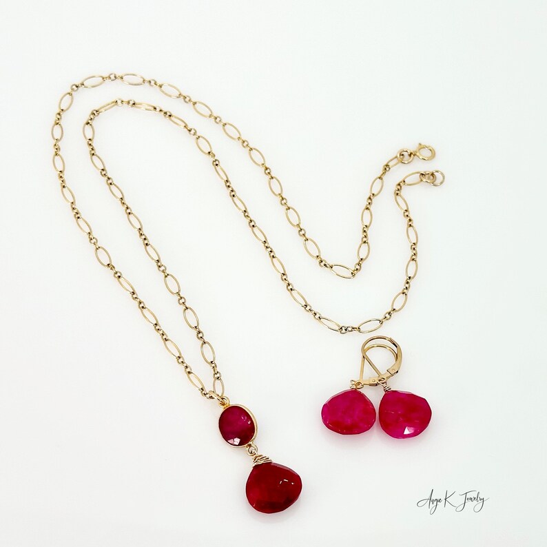 Ruby Necklace, Faceted Red Ruby 14KT Gold Filled Necklace, Gemstone Pendant Necklace, Elegant Jewelry, July Birthstone, Special Gift For Her image 2