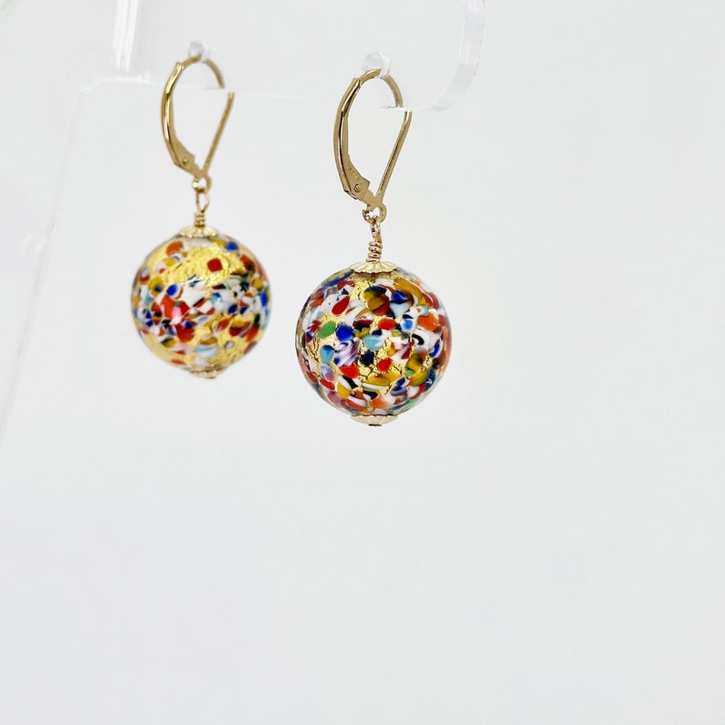 Klimt Murano Earrings, Murano Glass 14KT Gold Filled Earrings, Dangle Drop Earrings, Drop Ball Earrings, Murano Jewelry, Mother's Day Gifts zdjęcie 5