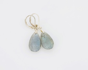 Labradorite Earrings, Faceted Labradorite Pear Briolette Silver Earrings, Large Drop Earrings, Blue Flash Labradorite Earrings, Jewelry Gift