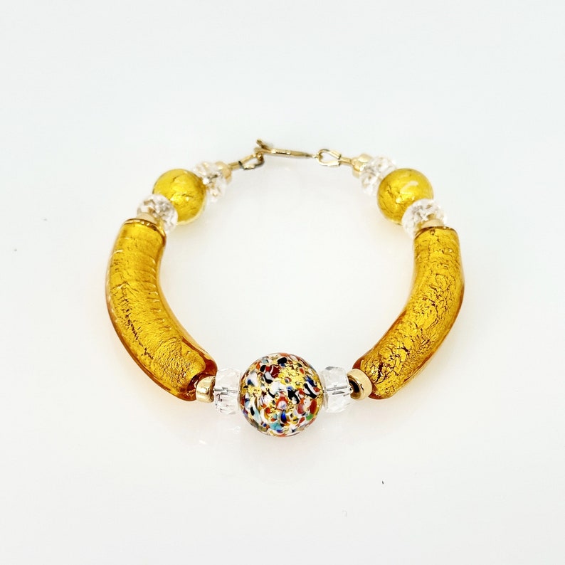 Klimt Murano Glass Bracelet, Venetian Murano Beaded Jewelry, Murano Glass 14KT Gold Filled Toggle Bracelet, One Of A Kind Jewelry Gifts zdjęcie 3