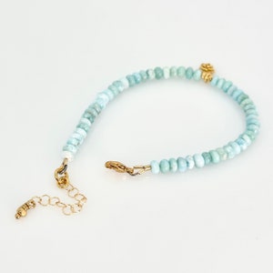 Blue Larimar Bracelet, Natural Dominican Larimar Gold Vermeil Charm Bracelet, AAA Larimar Beaded Bracelet, Bridal Jewelry, Beach Jewelry image 9