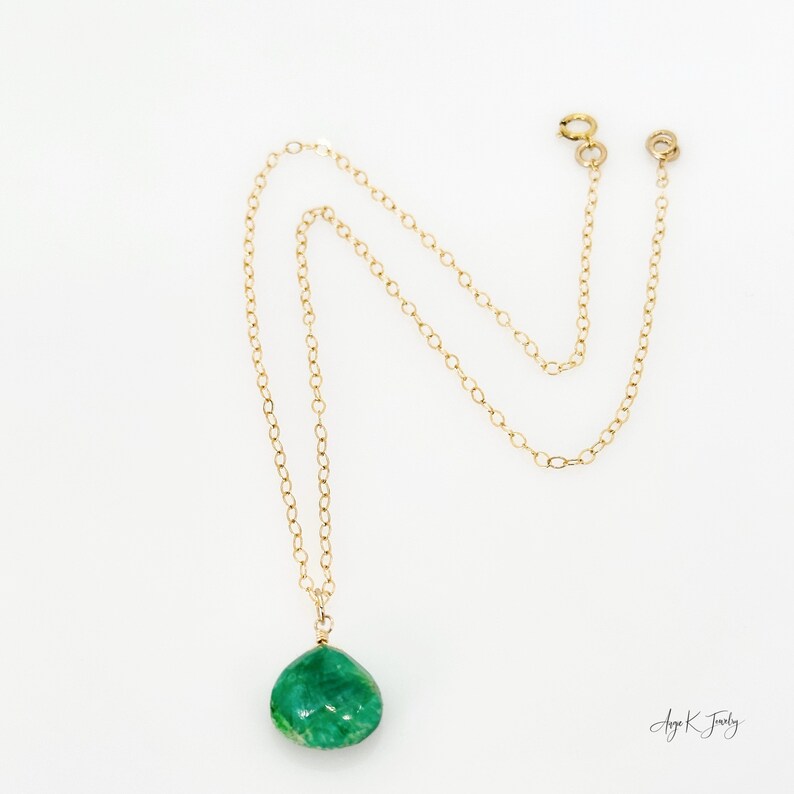 Emerald Gemstone ketting, gefacetteerde Emerald 14KT goud gevulde drop hanger ketting, mei Birthstone sieraden, cadeau voor haar, unieke sieraden cadeau afbeelding 2