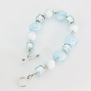 Murano Glass Toggle Bracelet, Aquamarine Blue Murano Beaded Bracelet, Statement Jewelry, Venetian Murano Glass Silver Bracelet, Special Gift image 3