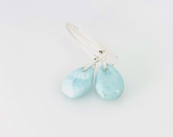 Natural Larimar Earrings, Larimar Sterling Silver Earrings, Larimar Dangle Drop Earrings, Bridal Earrings, Summer Jewelry, Meaningful Gifts