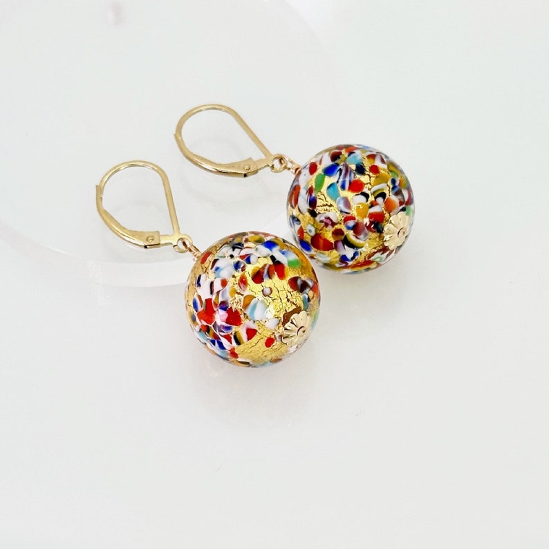 Klimt Murano Earrings, Murano Glass 14KT Gold Filled Earrings, Dangle Drop Earrings, Drop Ball Earrings, Murano Jewelry, Mother's Day Gifts zdjęcie 3