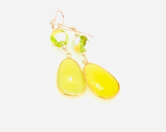 Yellow Chalcedony Earrings, Chalcedony 14KT Gold Filled Earrings, Large Drop Earrings, Statement Jewelry, Chalcedony Jewelry, Unique Gifts