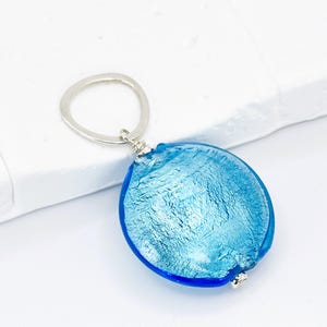 Aqua Murano Glass Pendant: White Gold Foil, Sterling Silver Bail