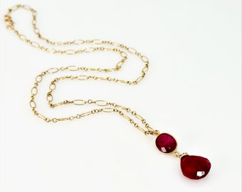 Ruby Necklace, Faceted Red Ruby 14KT Gold Filled Necklace, Gemstone Pendant Necklace, Elegant Jewelry, July Birthstone, Meaningful Gifts