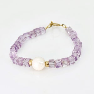 Pink Amethyst Bracelet, Amethyst Pearl 14KT Gold Filled Toggle Bracelet, Amethyst Bracelet, February Birthstone Jewelry, Unique Gift For Her image 2