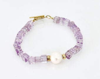 Pink Amethyst Bracelet, Amethyst Pearl 14KT Gold Filled Toggle Bracelet, Amethyst Bracelet, February Birthstone Jewelry, Unique Gift For Her