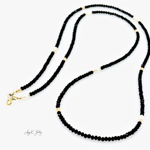 Pearl And Spinel Necklace, Black Spinel And White Freshwater Pearls 14KT Gold Filled Necklace, Long Layering Necklace, Jewelry Gifts For Her zdjęcie 4
