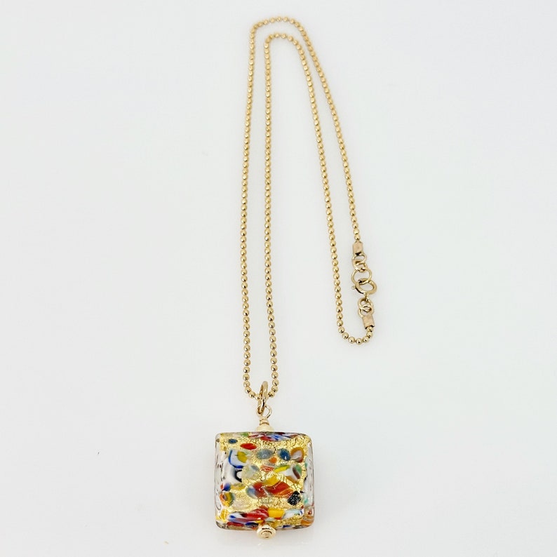 Colgante de cristal de Murano Klimt, collar relleno de oro de 14KT de cristal veneciano cuadrado multicolor, joyería de declaración, joyería de verano, regalo para mamá imagen 3