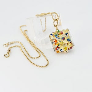 Colgante de cristal de Murano Klimt, collar relleno de oro de 14KT de cristal veneciano cuadrado multicolor, joyería de declaración, joyería de verano, regalo para mamá imagen 7