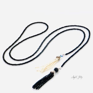 Gemstone Lariat Necklace, Black Spinel And Pearl Long Lariat Necklace, Long Gemstone Lariat With Tassels Necklace, Jewelry Gift For Her image 5