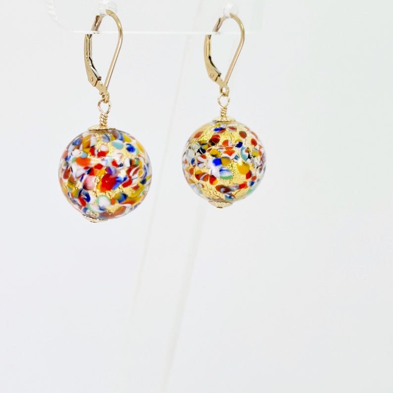 Klimt Murano Earrings, Murano Glass 14KT Gold Filled Earrings, Dangle Drop Earrings, Drop Ball Earrings, Murano Jewelry, Mother's Day Gifts zdjęcie 1