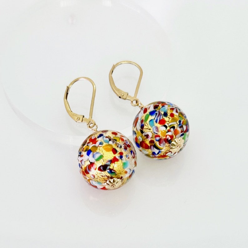 Klimt Murano Earrings, Murano Glass 14KT Gold Filled Earrings, Dangle Drop Earrings, Drop Ball Earrings, Murano Jewelry, Mother's Day Gifts image 6