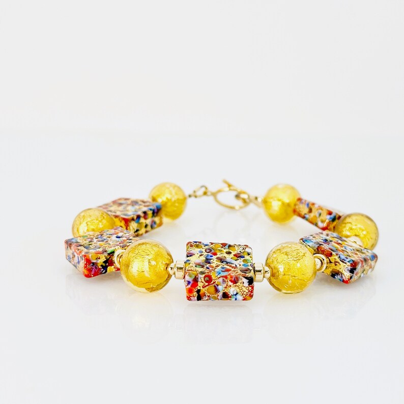 Klimt Murano glas armband, Venetiaanse Murano glas sieraden, kleurrijke Murano 14KT goud gevulde schakelarmband, een van een soort sieraden geschenken afbeelding 5