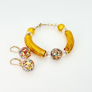 Klimt Murano Glass Bracelet, Venetian Murano Beaded Jewelry, Murano Glass 14KT Gold Filled Toggle Bracelet, One Of A Kind Jewelry Gifts image 2