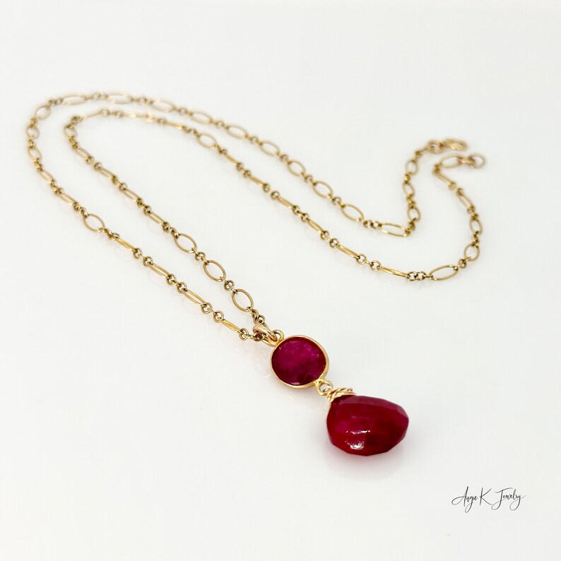 Ruby Necklace, Faceted Red Ruby 14KT Gold Filled Necklace, Gemstone Pendant Necklace, Elegant Jewelry, July Birthstone, Special Gift For Her image 4