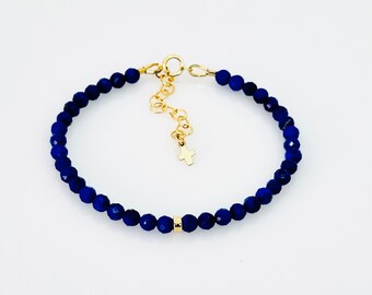 Lapis Lazuli Bracelet, Faceted Blue Lapis 14KT Gold Filled Bracelet, Beaded Gemstone Bracelet, Dainty Jewelry, Stackable, Mother's Day Gift