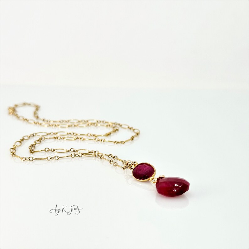 Ruby Necklace, Faceted Red Ruby 14KT Gold Filled Necklace, Gemstone Pendant Necklace, Elegant Jewelry, July Birthstone, Special Gift For Her image 6