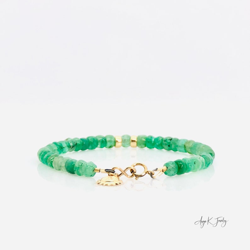 Pulsera esmeralda, pulsera de encanto solar llena de oro esmeralda de 14 KT, joyería de piedra de nacimiento de mayo, pulsera con cuentas de piedras preciosas, regalo de joyería único para ella imagen 5