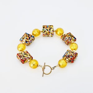 Klimt Murano Glass Bracelet, Venetian Murano Glass Jewelry, Colorful Murano 14KT Gold filled Toggle Bracelet, One Of A Kind Jewelry Gifts image 3