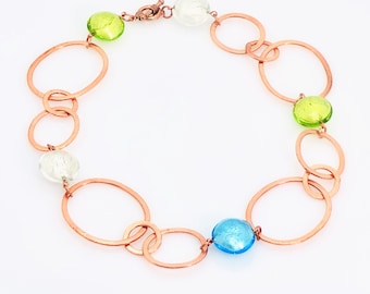 Collier en verre de Murano, collier en verre de Murano coloré en cuivre, collier en verre de Murano multicolore, bijoux tendance, cadeau pour elle